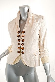 TRELISE COOPER Cream Cotton/Metal Crop Jacket W/Tortoise Buttons NICE 