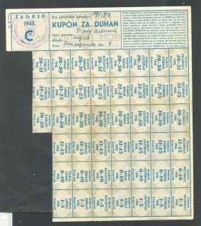 CROATIA * WWII NDH USTAS​HA *TOBBACO RATION CARD FROM 1945 w/ 45 