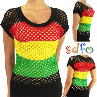   Lady Knit Top   Reggae Party Fishnet Empress Jamaica Shirt   HRA7455