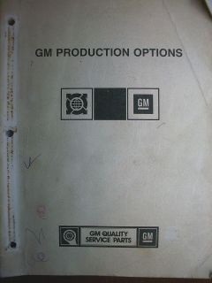   GM PRODUCTION OPTIONS, MODEL, PACKAGES ENGINES, ID CODES, TRANS