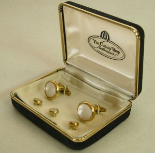   Mother of Pearl MOP Tuxedo Cufflinks Set gold tone with gift box