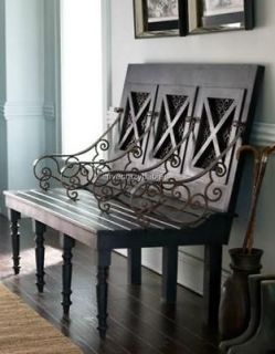 HORCHOW Wood THREE SEAT BENCH Brown Ornate Scroll Indoor Outdoor Patio 