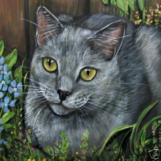 Russian Blue Grey CAT L/E GICLEE of Painting shorthair Kitten Kris 