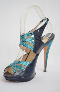 NICHOLAS KIRKWOOD Blue Snakeskin Platform Patent Leather High Heel 