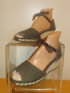   Green Open Toe Textile Espadrilles Wedge Sandals Shoe Shoes Size 8