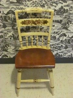 Hitchcock signed Inn Chair Hand Stenciled Decorated Ivory White w 