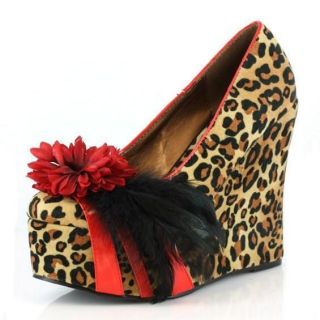 Cheetah Leopard Print Platform Wedges Pinup Heels 50s Shoes Womans 