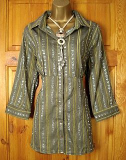 NEW EX EVANS GREEN BLUE SILVER FLORAL STRIPED TOP BLOUSE SHIRT UK SIZE 