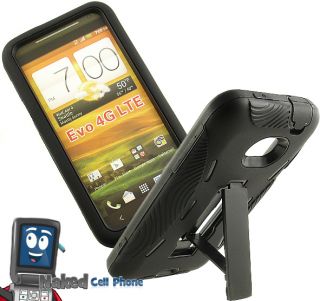   BLACK RUBBER SKIN HARD CASE w/ STAND FOR SPRINT HTC EVO 4G LTE PHONE