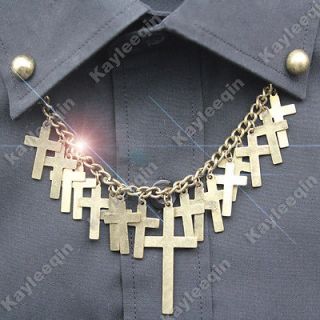 Fab Antique Copper Full Cross Dot Chain Blouse Shirt Collar Neck Tips 