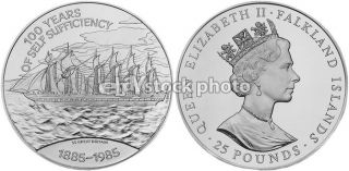 Falkland Islands 25 Pounds, 1985, 100 Years of Self Sufficiency