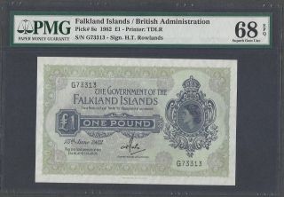 Rare 1982 Falkland Islands 1 Pound PMG 68EPQ P 8e