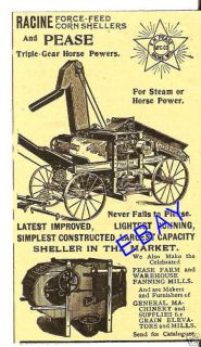 1897 PEASE CORN SHELLER & FANNING MILL AD RACINE WI