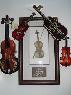 Miniature Violins TOYO and Framed Signed Viva Violin Art by Barbie 