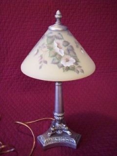   Reverse Paint 18 Lamp White Wild Rose Hand Painted Signed A Farley