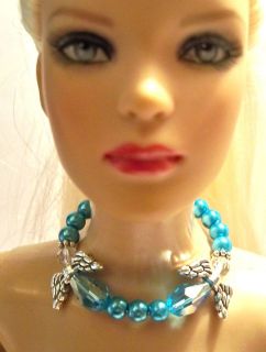 Fashion Doll Jewelry Tonner Choker Necklace Blue Czech Crystal Angels