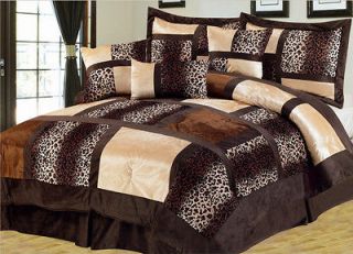7Pcs Queen Leopard Micro Suede Comforter Set