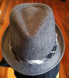   Sean John Black Gray Herringbone Fedora Trilby Wool Rimmed Mens Hat