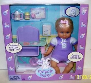   Miracle Cuddly Soft 8 Baby Doll With Feeding Set Accessories NEW