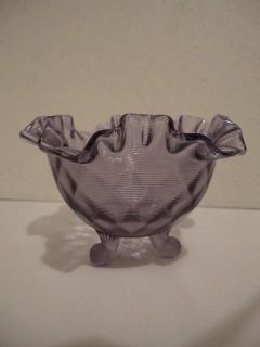 FENTON THREADED DIAMOND OPTIC VIOLET WISTERIA VASE TRI FOOTED BOWL