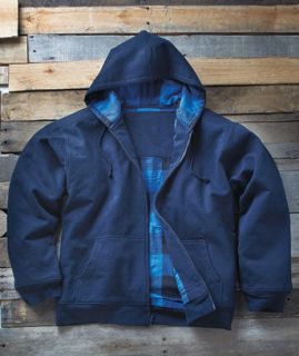 Mens Flannel Lined Hoodie Zip up With Pockets Navy Blue XL 46/48