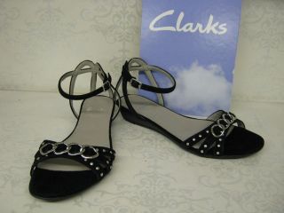 Clarks Tin Whistle Black Suede Leather Smart Sandals