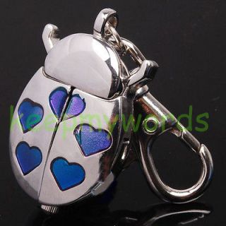   Beetle Blue Heart Keyring Keychain Pocket Watch & Free Gift Box Quartz