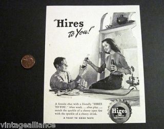   1947 Hires Root Beer Illustrated Couple by Fireplace 40s Print Ad