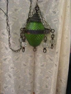  Mod Green Glass Spanish Gothic Iron Metal Swag Hanging Light 5 Hanging