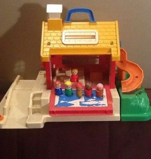 VINTAGE FISHER PRICE SCHOOL, PLAYGROUND AND PEOPLE