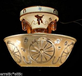   1930s Western Cowboy Porcelier Ceiling Light Fixture Horses Rewired