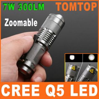 7W CREE Q5 LED Flashlight Adjustable Focus Zoomable 300LM Bright Mini 