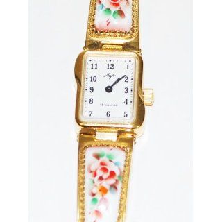   Chaika Wind up Finift Floral Gold Plated Band Bracelet Watch Watches