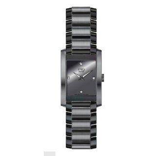    Steel with Diamonds Black Rectangle Dial Watch Watches 