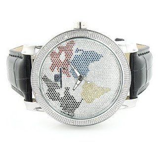 Super Techno Mens Diamond World Map Watch 0.12ct Watches 