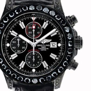 35 ct Black diamond Breitling Super Avenger Watch Black Dial Markers 