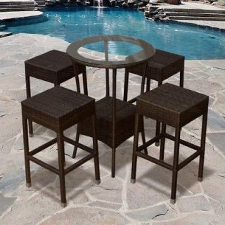   New Backless Barstool Furniture 5 Piece Outdoor Wicker Patio Bar SET