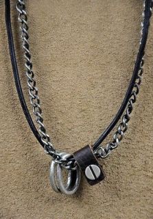   Oval Pendant Surfer Beach Metal Chain & Leather Choker Necklace Black