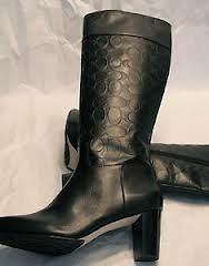 Coach Gail Signature Logo Leather Black Riding Boots MSRP $298 FREE 