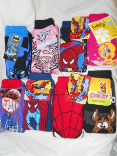 Kids Marvel Slipper Socks NEW Spiderman Superman Scooby Doo Super Girl 