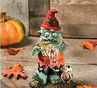   Zombie Gnome with Skeleton Frog Pal Halloween Garden Figurine ~NEW