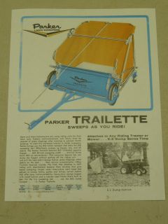 VINTAGE PARKER LAWN SWEEPERS SPEC SHEET for WHEEL HORSE TRACTORS