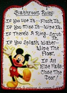   Bathroom Rules Disney MICKEY MOUSE SIGN Bath Sign Handcrafted Plaque