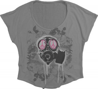   Ladies Junior Sizes Dogpile Dog Gas Mask Peace Symbol T shirt top tee