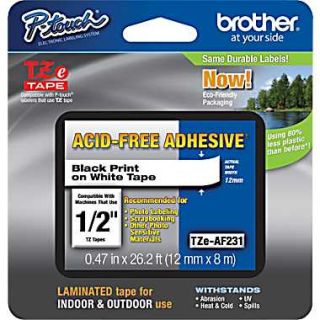 Brother® TZe AF231 P Touch® Label Tape, 1/2 Black on White, Acid 