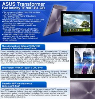 ASUS Transformer Pad Infinity TF700T B1 GR Tablet   Android 4.0 ICS 