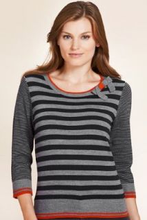 Per Una 3/4 Sleeve Bow Striped Knitted Jumper   Marks & Spencer 