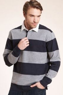 Longer Blue Harbour Pure Cotton Long Sleeve Cut & Sew Polo Shirt 