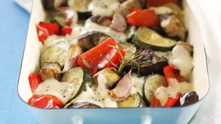 Roasted vegetables with melted cheese   New mums will love this easy 
