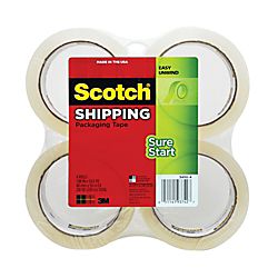 Scotch® Sure Start Shipping Tape, 1 7/8 x 54.6 Yd., Clear, Pack Of 4